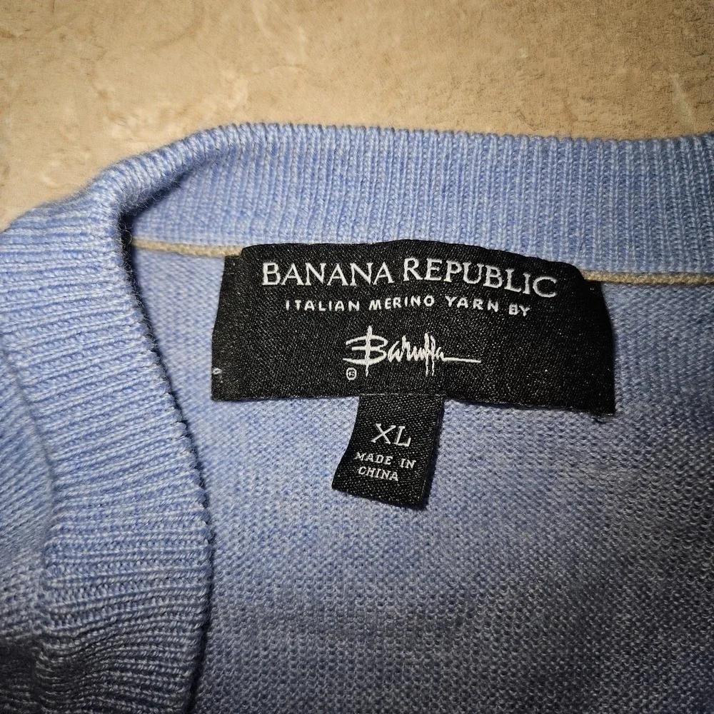 Banana Republic Sweater Mens XL Light Blue Italian Merino Wool Crewneck Pullover